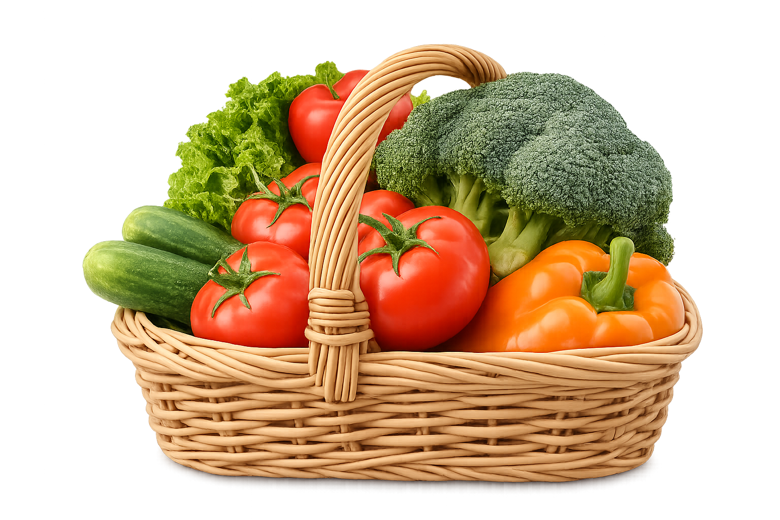 Canasta con verduras y frutas frescas